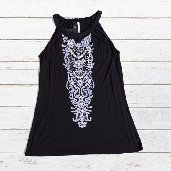 INC International Concepts Tops - INC Black Embellished Sleeveless Tank Style Top